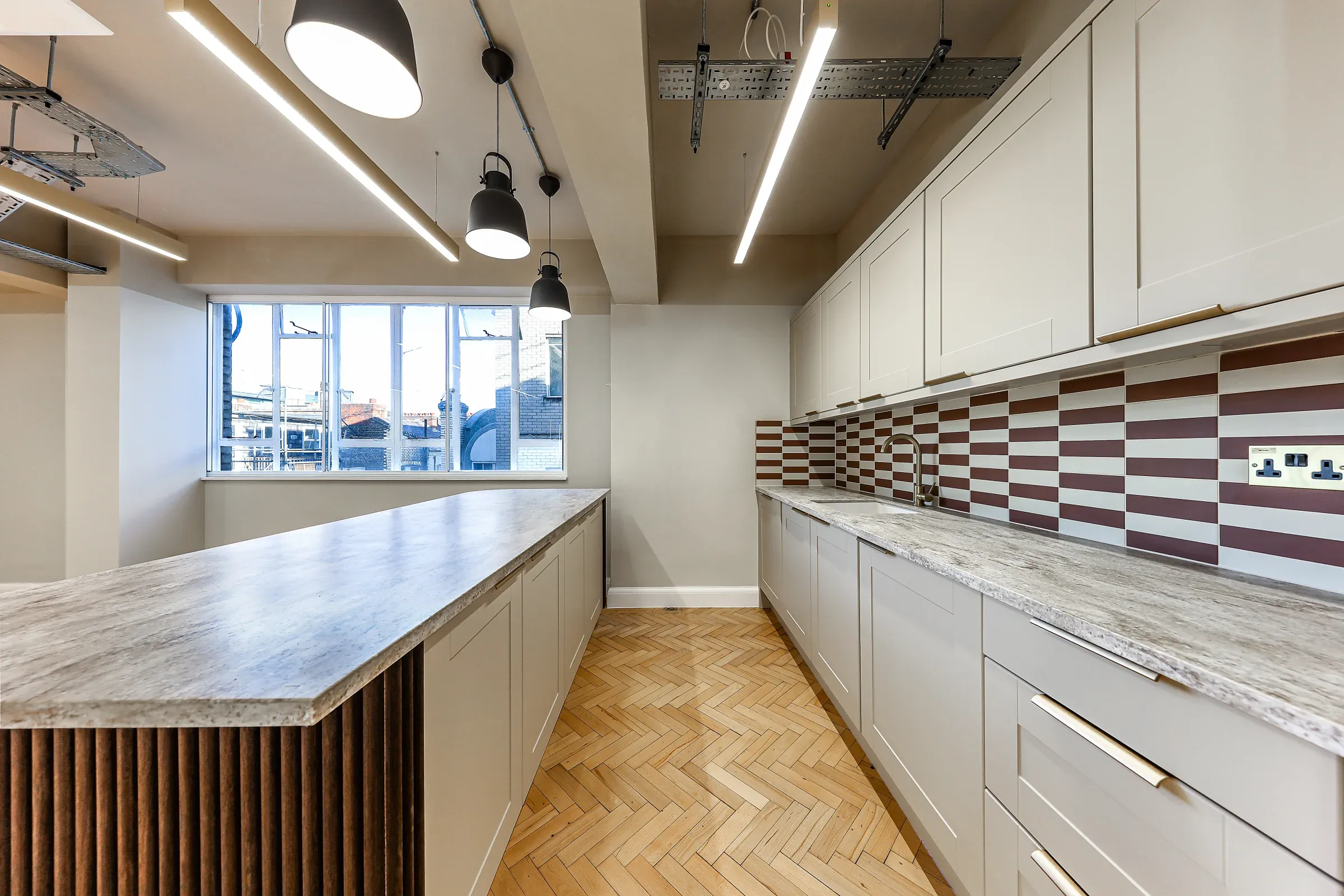 42 Great Portland Street office area with terracotta joinery